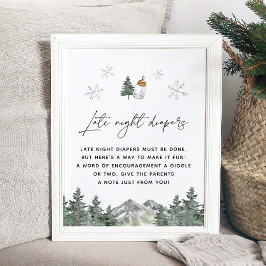 Sneeuwvlok Mountain Baby shower Late Night Luiers Poster