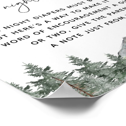 Sneeuwvlok Mountain Baby shower Late Night Luiers Poster (Hoek)