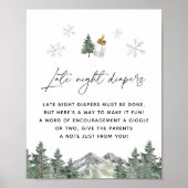 Sneeuwvlok Mountain Baby shower Late Night Luiers Poster (Voorkant)