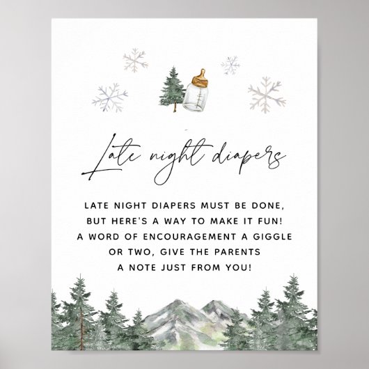 Sneeuwvlok Mountain Baby shower Late Night Luiers Poster (Voorkant)