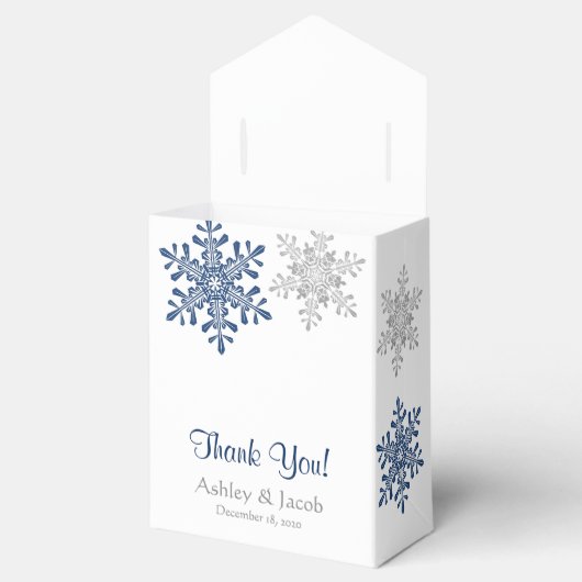 Sneeuwvlok Navy Blauw Zilver Bruiloft Dank u Bedankdoosjes (Geopend)