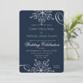 Sneeuwvlok Navy Blue Elegance Winter Wedding Kaart (Staand voorkant)