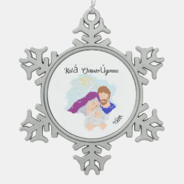 Sneeuwvlok omlijst ornament Heiland is geboren