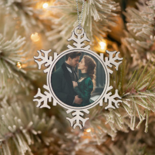 Sneeuwvlok omlijst ornament met aangepaste foto-he