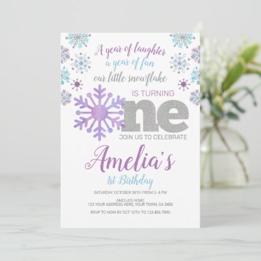 Sneeuwvlok, ONEderland Uitnodiging (Staand voorkant)