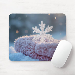 Sneeuwvlok op een roze handschoen muismat