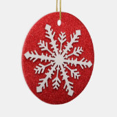 Sneeuwvlok op Rode Kerstversiering Keramisch Ornament (Rechts)