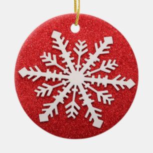Sneeuwvlok op Rode Kerstversiering Keramisch Ornament