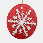 Sneeuwvlok op Rode Kerstversiering Keramisch Ornament (Links)