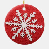 Sneeuwvlok op Rode Kerstversiering Keramisch Ornament (Achterkant)