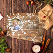 Sneeuwvlok Overlay op Houten Kerstmis Fotokaart Feestdagenkaart