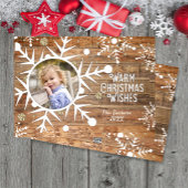 Sneeuwvlok Overlay op Houten Kerstmis Fotokaart Feestdagenkaart