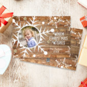 Sneeuwvlok Overlay op Houten Kerstmis Fotokaart Feestdagenkaart