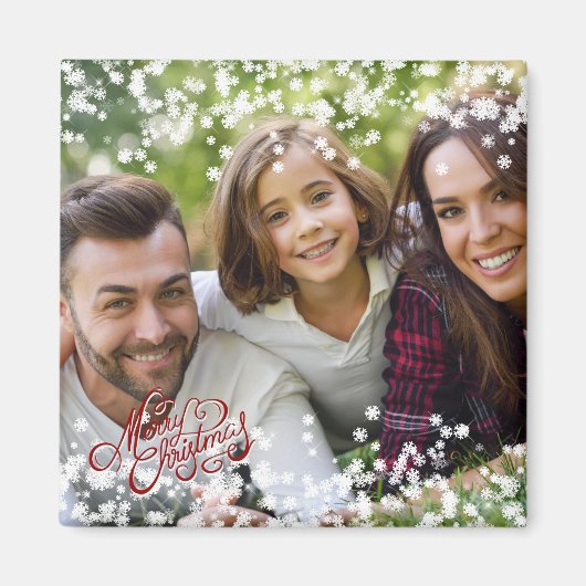 Sneeuwvlok Overlay Vrolijke Kerstvakantie Foto Magneet (Voorkant)