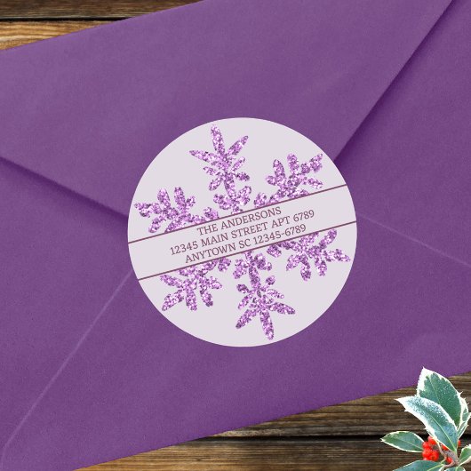 Sneeuwvlok Paarse Glam Chic Landelijke Envelope Ze Ronde Sticker