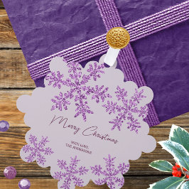 Sneeuwvlok Paarse Glam Elegant Merry Gift Label Ornament Kaart