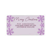 Sneeuwvlok Paarse Glam Modern Script Kerstmis Etiket (Voorkant)