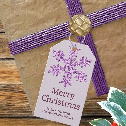 Sneeuwvlok Paarse Glam Mooie Kleurrijke Kerstmis Cadeaulabel