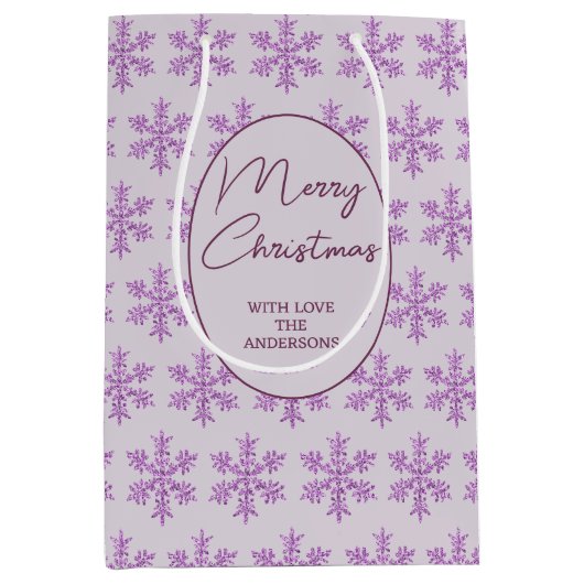 Sneeuwvlok Paarse Glam Patroon Kerstmis Script Medium Cadeauzakje (Voorkant)