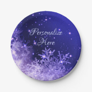 Sneeuwvlok paarse glitters winter papieren bord