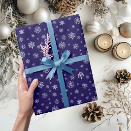 Sneeuwvlok Patroon Kerst Vakantie Marine Blauw Cadeaupapier
