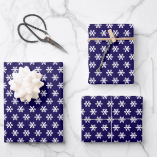 Sneeuwvlok Patroon Marine Blauw & Wit Winter Inpakpapier Vel