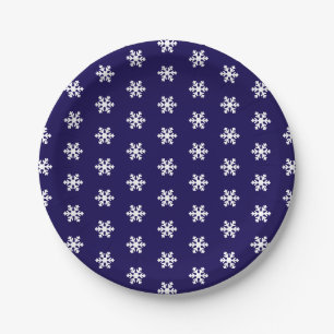 Sneeuwvlok Patroon Marine Blauw & Wit Winter Papieren Bordje