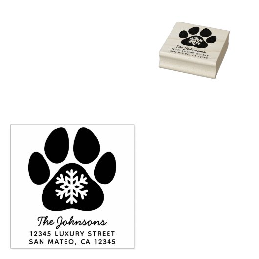 Sneeuwvlok Paw Print Winter Vakantie Adres Rubberstempel (Gestempeld)