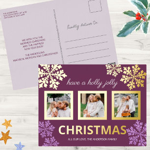 Sneeuwvlok Plum Bling 3 Foto Christmas Gold Folie Feestdagen Briefkaart