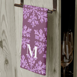 Sneeuwvlok Plum Bling Chic Monogram Kerstmis Theedoek