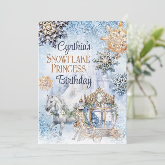 Sneeuwvlok Prinses Feest Uitnodiging (Staand voorkant)