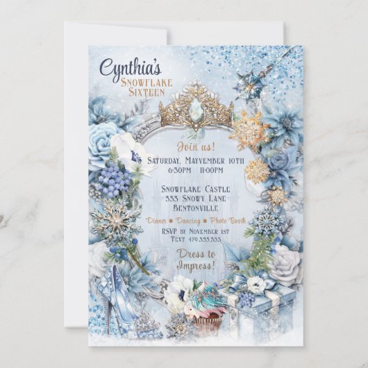 Sneeuwvlok Prinses Feest Uitnodiging (Achterkant)