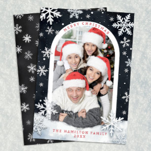 Sneeuwvlok Rand Prettig Kerstmis Familie Fotokaart Feestdagenkaart