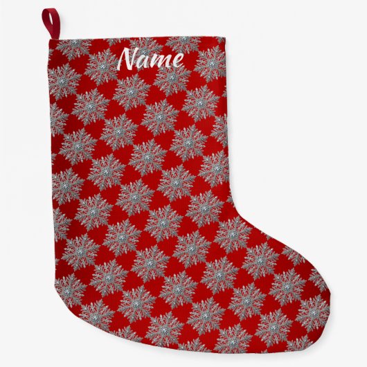 Sneeuwvlok Red Christmas Holiday Stocking Grote Kerstsok (Voorkant)