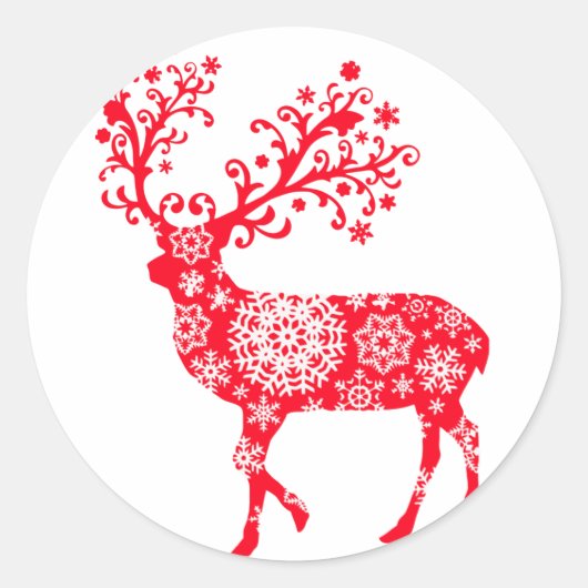 Sneeuwvlok rendieren - rood ronde sticker (Voorkant)