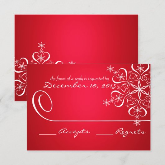Sneeuwvlok Rood 2 Elegantie Antwoordkaart RSVP Kaartje (Voorkant / Achterkant)