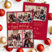 Sneeuwvlok Rood en Goud 5 Fotocollage Kerstmis Feestdagenkaart