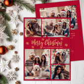 Sneeuwvlok Rood en Goud 5 Fotocollage Kerstmis Feestdagenkaart