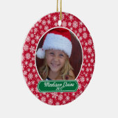 Sneeuwvlok rood en groen kerstversiering keramisch ornament (Rechts)