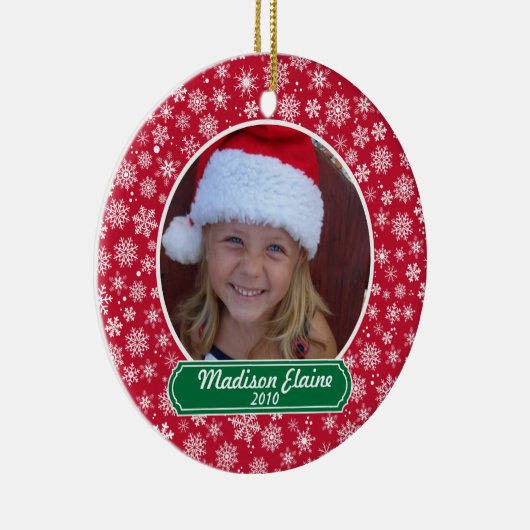 Sneeuwvlok rood en groen kerstversiering keramisch ornament (Rechts)