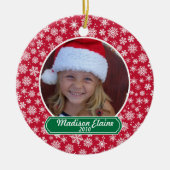 Sneeuwvlok rood en groen kerstversiering keramisch ornament (Voorkant)