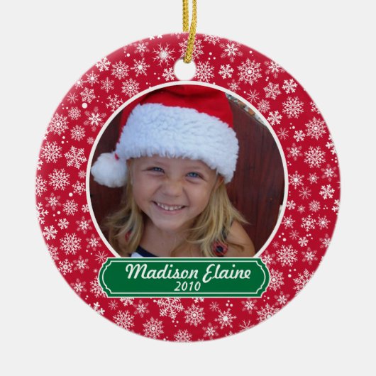 Sneeuwvlok rood en groen kerstversiering keramisch ornament (Voorkant)