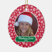 Sneeuwvlok rood en groen kerstversiering keramisch ornament (Links)