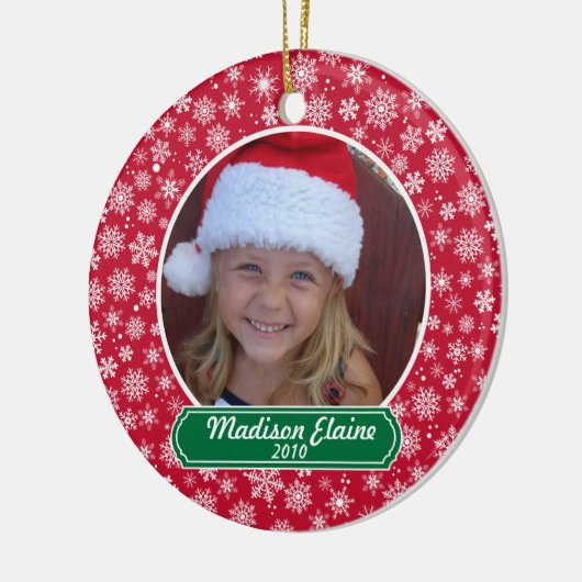 Sneeuwvlok rood en groen kerstversiering keramisch ornament (Links)