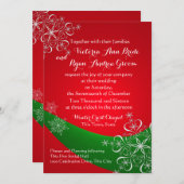 Sneeuwvlok Rood met Groene Winter Wedding Kaart (Voorkant / Achterkant)