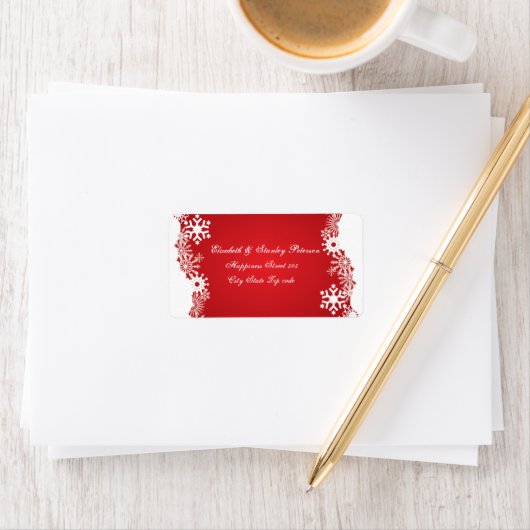 Sneeuwvlok rood wit winter bruiloft label (Insitu)