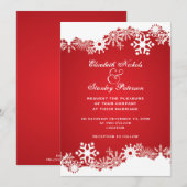 Sneeuwvlok rood wit winter bruiloft uitnodiging (Voorkant / Achterkant)