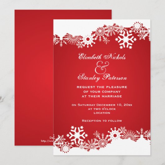 Sneeuwvlok rood wit winter bruiloft uitnodiging (Voorkant / Achterkant)