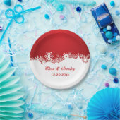 Sneeuwvlok rood wit winter moderne bruiloft papieren bordje (Feest)