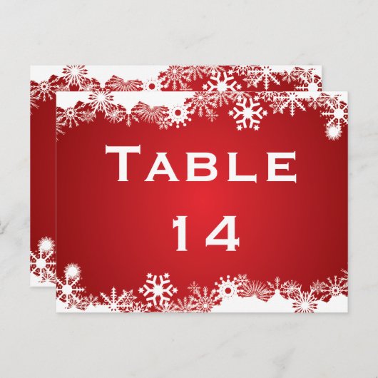 Sneeuwvlok rood wit winter trouwtafel nummer briefkaart (Voorkant / Achterkant)